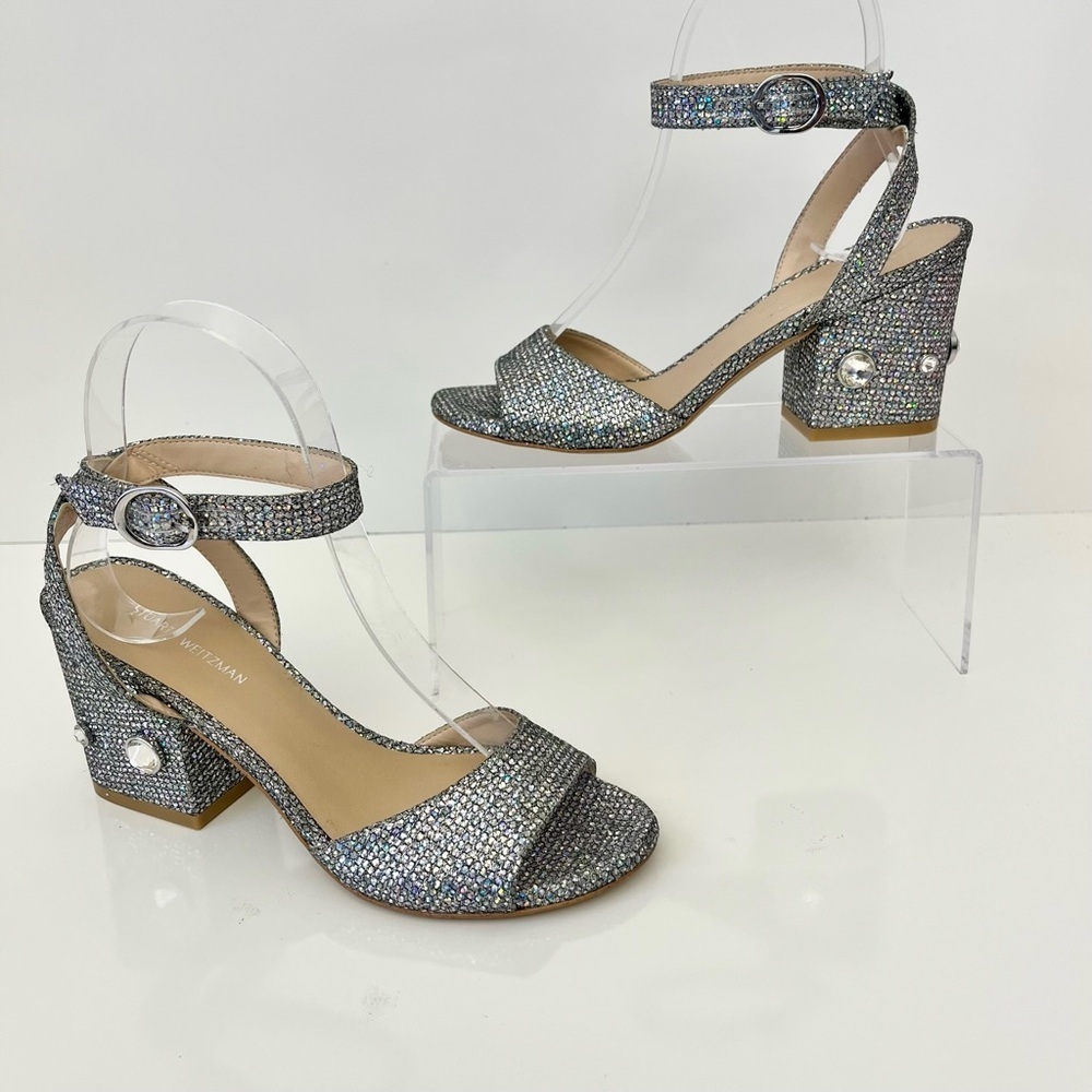 STUART WEITZMAN Alshn Crystal Embellished Block Heel Sandal in Aurora - Picture 3 of 16